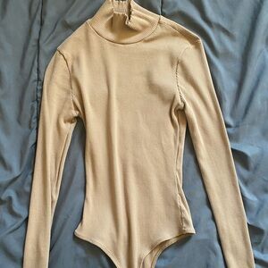 Lulus Tan Ribbed Long Sleeve bodysuit